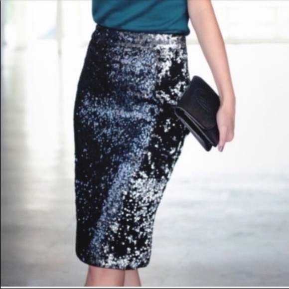 Zara Dresses & Skirts - Zara black silver sequin pencil skirt knee length